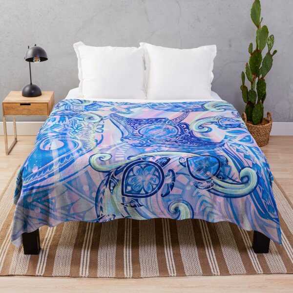 Item preview, Teal Tribal In Memory Of Lahaina Manta Ray And Honu Splashy Watercolor designed and sold by sunnthreads.