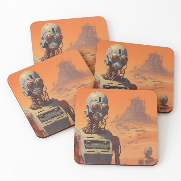 Item preview, Two Rusty Robots Against a Deserted Post-apocalyptic Rocky Landscape with Steel Construction Ruins and Sand Storm designed and sold by Je-we.