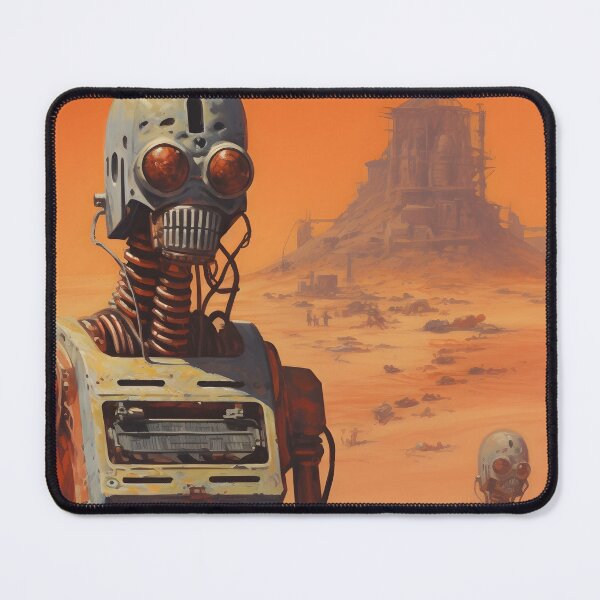 Item preview, Two Rusty Robots Against a Deserted Post-apocalyptic Rocky Landscape with Steel Construction Ruins and Sand Storm designed and sold by Je-we.