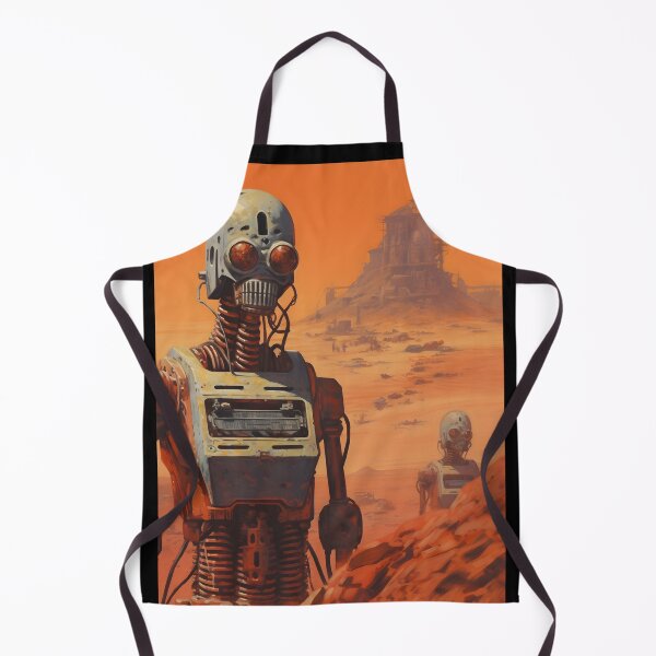 Item preview, Two Rusty Robots Against a Deserted Post-apocalyptic Rocky Landscape with Steel Construction Ruins and Sand Storm designed and sold by Je-we.