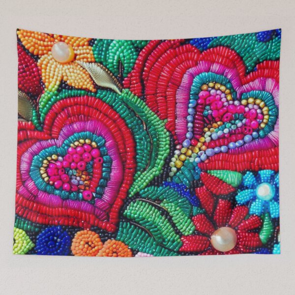 Item preview, Mexican Folk art Retro Floral beaded tapestry  designed and sold by RachelRebel.