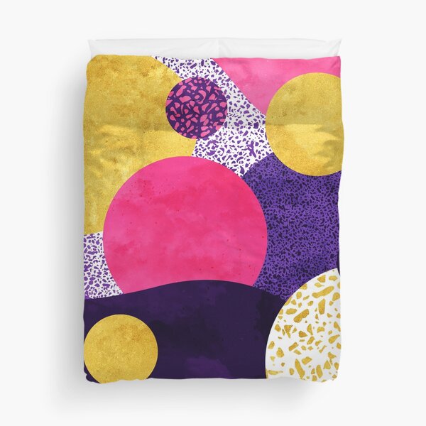 Terrazzo galaxy violet nuit jaune or rose Housse de couette