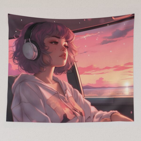 Item preview, Anime Girl Aesthetic Pink Vibes Sunset Car designed and sold by Yana Grech.