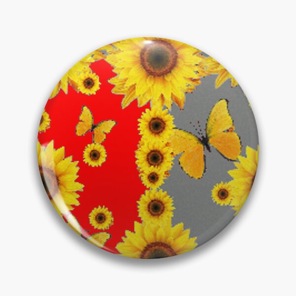 Item preview, YELLOW SUNFLOWER BUTTERFLY PATTERNS RED-GREY ART designed and sold by sharlesart.