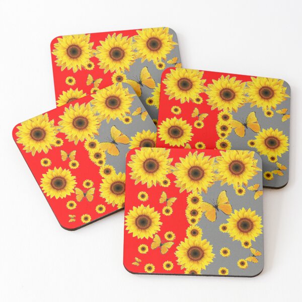 Item preview, YELLOW SUNFLOWER BUTTERFLY PATTERNS RED-GREY ART designed and sold by sharlesart.