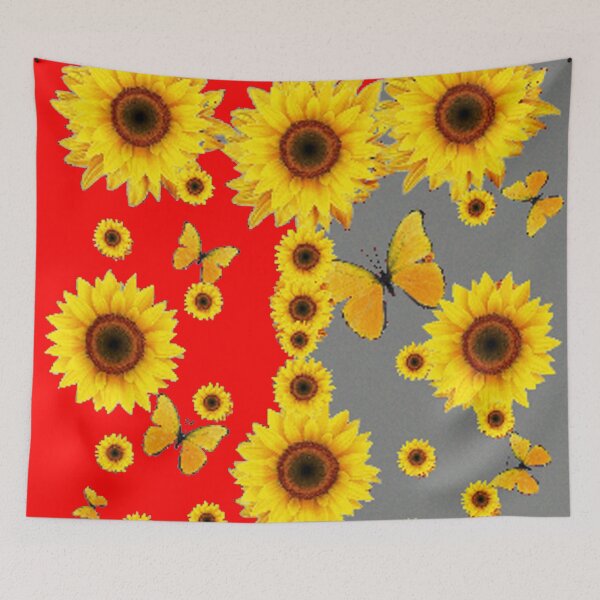 Item preview, YELLOW SUNFLOWER BUTTERFLY PATTERNS RED-GREY ART designed and sold by sharlesart.