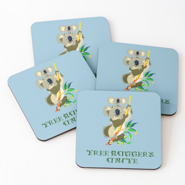 Item preview, Tree-huggers unite, slogan with two Koala bears. designed and sold by EdgyEdgeArt.