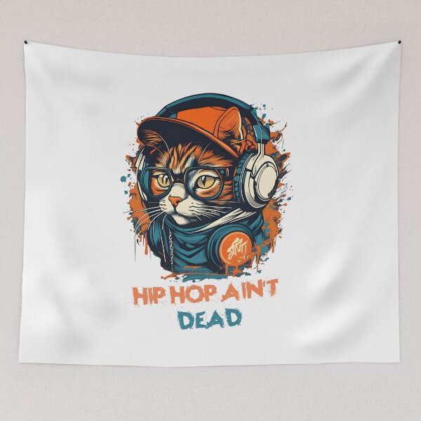 Item preview, HIP HOP Cat wearing Headphone - Hip Hop Ain't Dead designed and sold by Studio-Pixel.