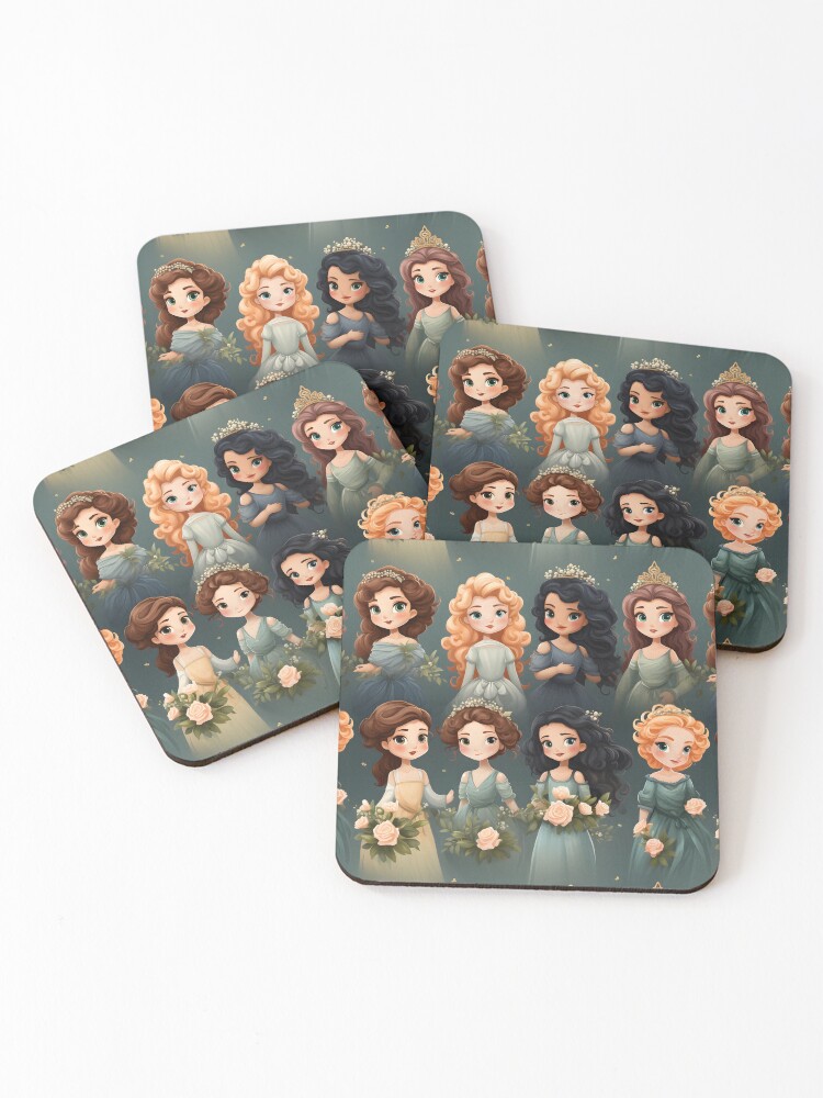 Thumbnail 1 of 5, Coasters (Set of 4), Princesses Pattern 9 designed and sold by DigitalPatternx.