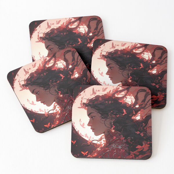 Item preview, Beautiful Red Floral Moonlit Anime Girl designed and sold by bubblegoth.
