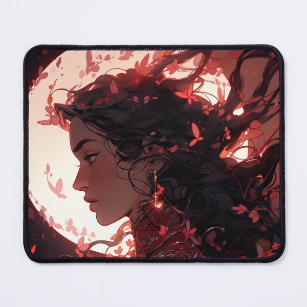 Item preview, Beautiful Red Floral Moonlit Anime Girl designed and sold by bubblegoth.