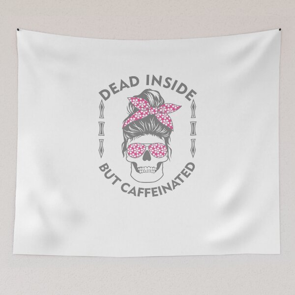 Item preview, Dead Inside But Caffeinated-Skeleton T-Shirt Design - Shirt Design - Sticker Redbubble designed and sold by bluehatgraphics.