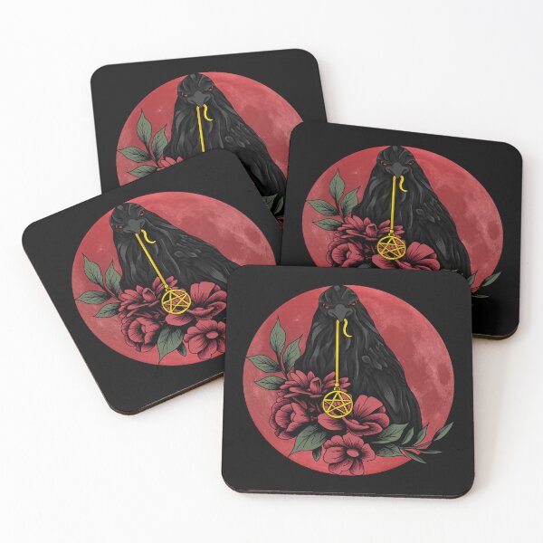 Item preview, Black Crow With Flowers and Red Moon in a Mystical Landscape designed and sold by Awab-Store.