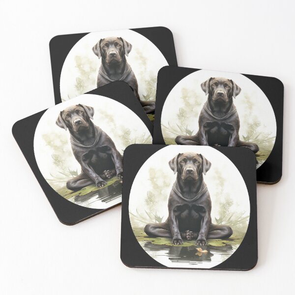 Item preview, Black Labrador Retriever Yoga Frog Pose on Lily Pads designed and sold by Vicki Noble Art.
