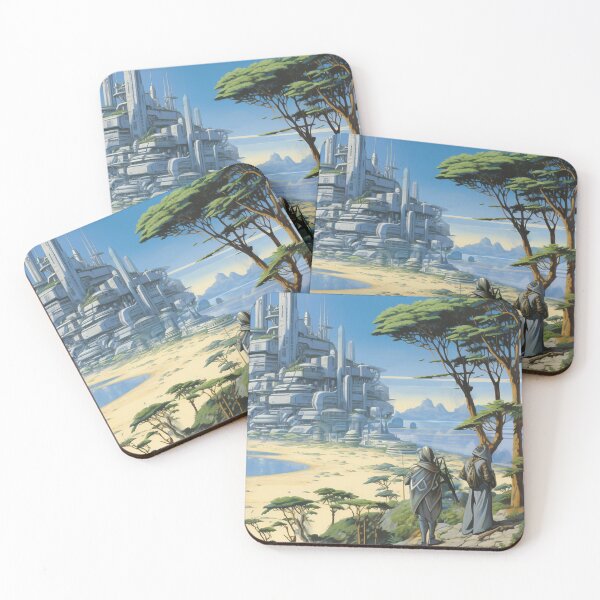 Item preview, Sc-Fi Fantasy Landscape: Beach City View, painting inspired by Moebius designed and sold by Vril Design.