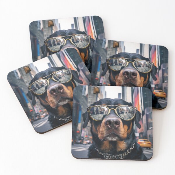 Item preview, Rottweiler big dog in glasses in Times Sqaure New York USA designed and sold by HeffDesigns.