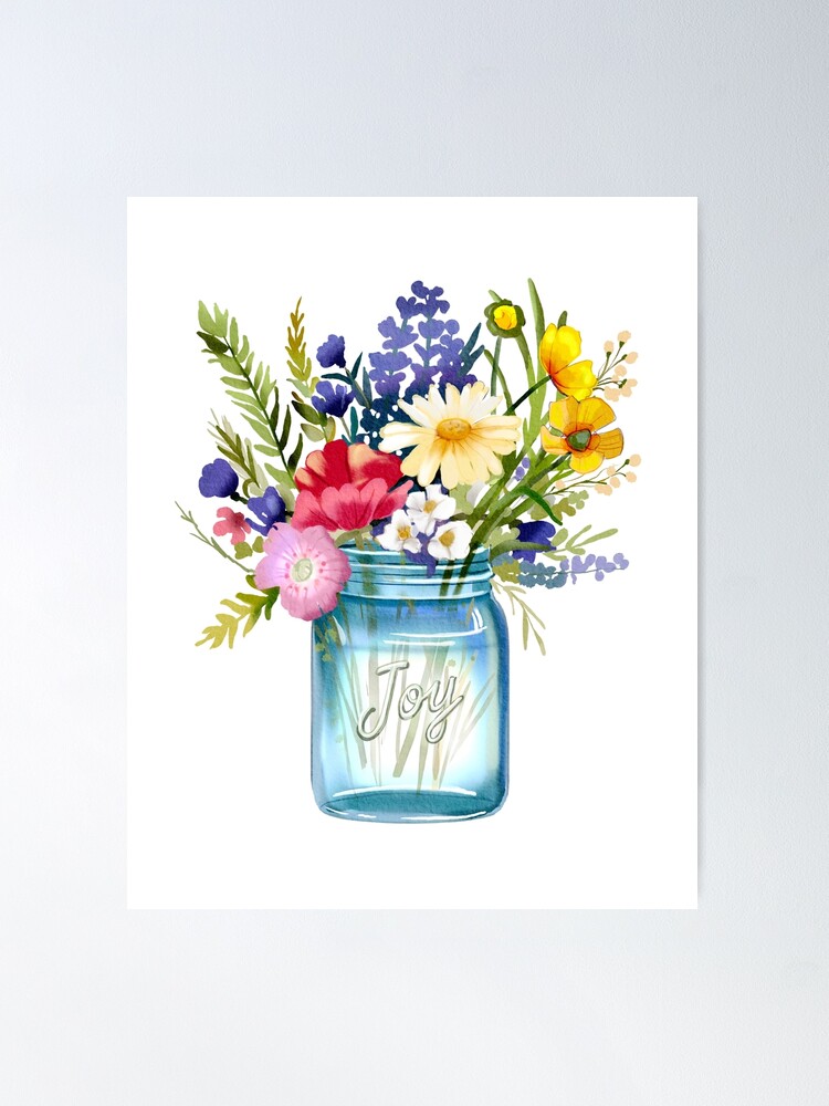 Wildflower Bouquet T-shirt Watercolor Mason Jar Flowers 