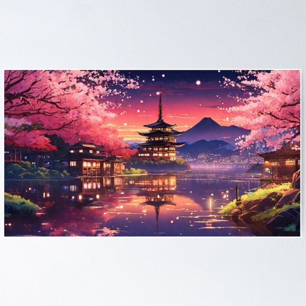 Item preview, Japanese Building and Cherry Blossom Scenery designed and sold by aniscapes.
