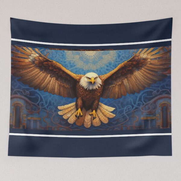 Item preview, Bald eagle flying, United States, abstract blue background designed and sold by Liljinkzy.