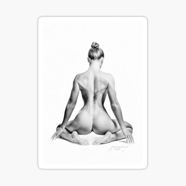 Sticker young naked woman posing for nude photography 