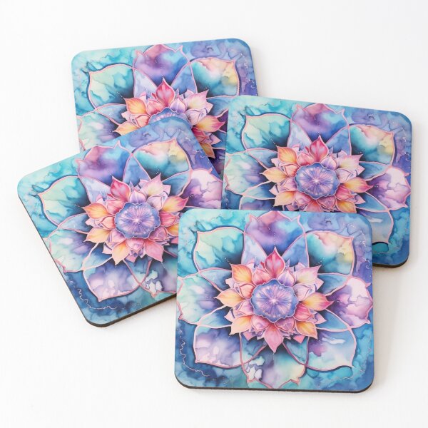 Item preview, Blue-toned Floral Mandala: A Watercolor & Batik Fusion designed and sold by Dreamoire Pix.
