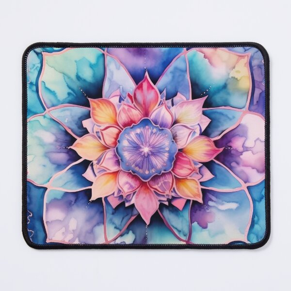 Item preview, Blue-toned Floral Mandala: A Watercolor & Batik Fusion designed and sold by Dreamoire Pix.
