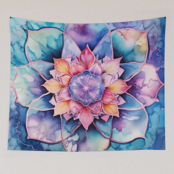 Item preview, Blue-toned Floral Mandala: A Watercolor & Batik Fusion designed and sold by Dreamoire Pix.