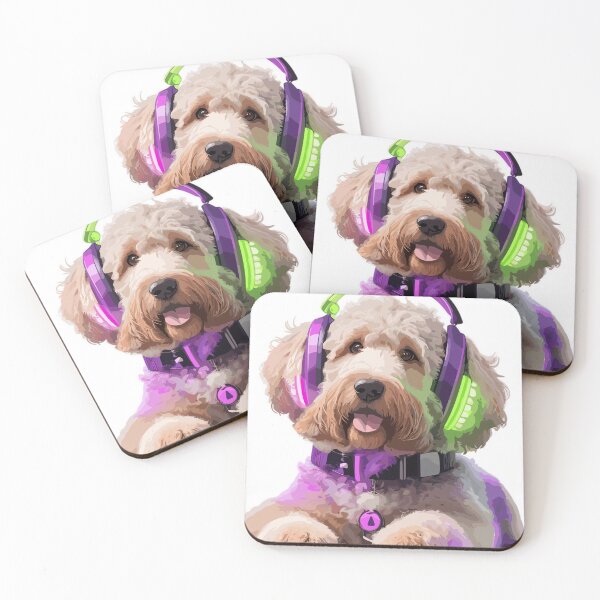 Item preview, watercolor labradoodle mix dog listening to music designed and sold by melyD74.