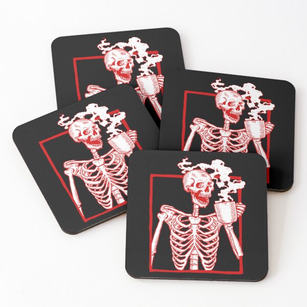 Item preview, halloween coffee drinking skeleton red  designed and sold by Gossip Rag.