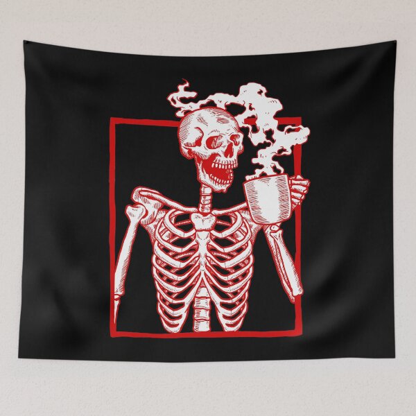 Item preview, halloween coffee drinking skeleton red  designed and sold by Gossip Rag.