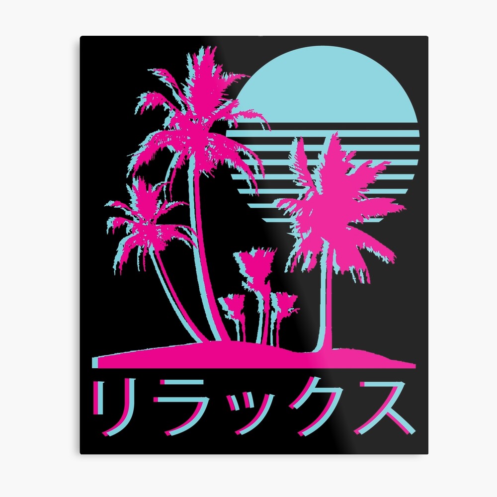 Japanese Vaporwave Sunset and Palms Metal Print