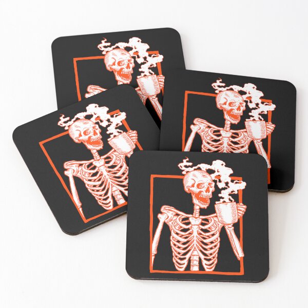 Item preview, halloween coffee drinking skeleton orange  designed and sold by Gossip Rag.
