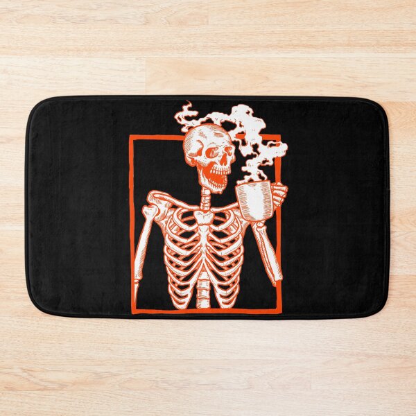 Item preview, halloween coffee drinking skeleton orange  designed and sold by Gossip Rag.