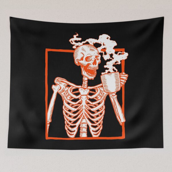 Item preview, halloween coffee drinking skeleton orange  designed and sold by Gossip Rag.
