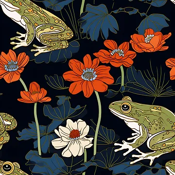 Artwork thumbnail, Japanese Style Frog Repeating Pattern by RibbitFans101