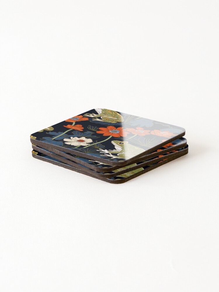 Thumbnail 4 of 5, Coasters (Set of 4), Japanese Style Frog Repeating Pattern designed and sold by RibbitFans101.