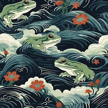 Artwork thumbnail, Wave Japanese Style Frog Pattern by RibbitFans101