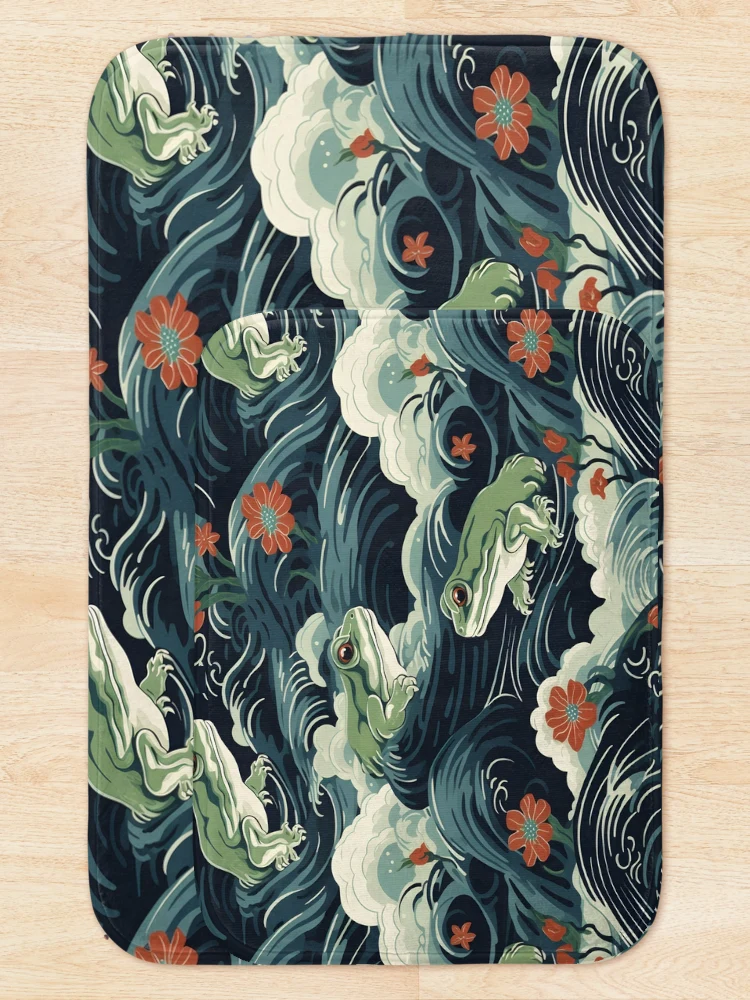 Thumbnail 5 of 6, Bath Mat, Wave Japanese Style Frog Pattern designed and sold by RibbitFans101.