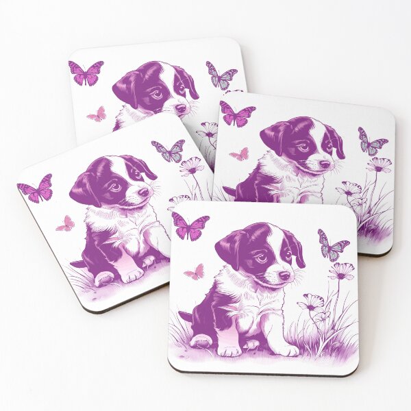 Item preview, puppy with butterfly pink 2023 tileartwork designed and sold by tileartwork.