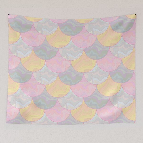 Item preview, Pink, yellow, gray and white dragonscale pattern designed and sold by Osting.