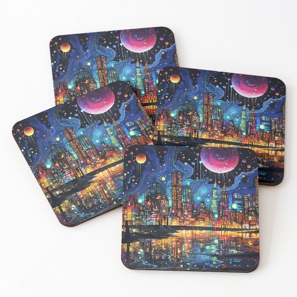 Item preview, City Buildings Painting With Bright Lights Moon Light designed and sold by MapleTArts.