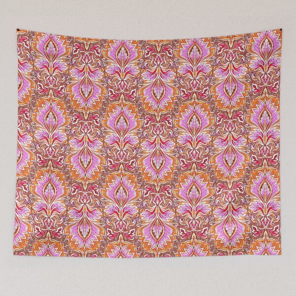 Artikelvorschau, rosa und orange Damast entworfen und verkauft von beesocks.