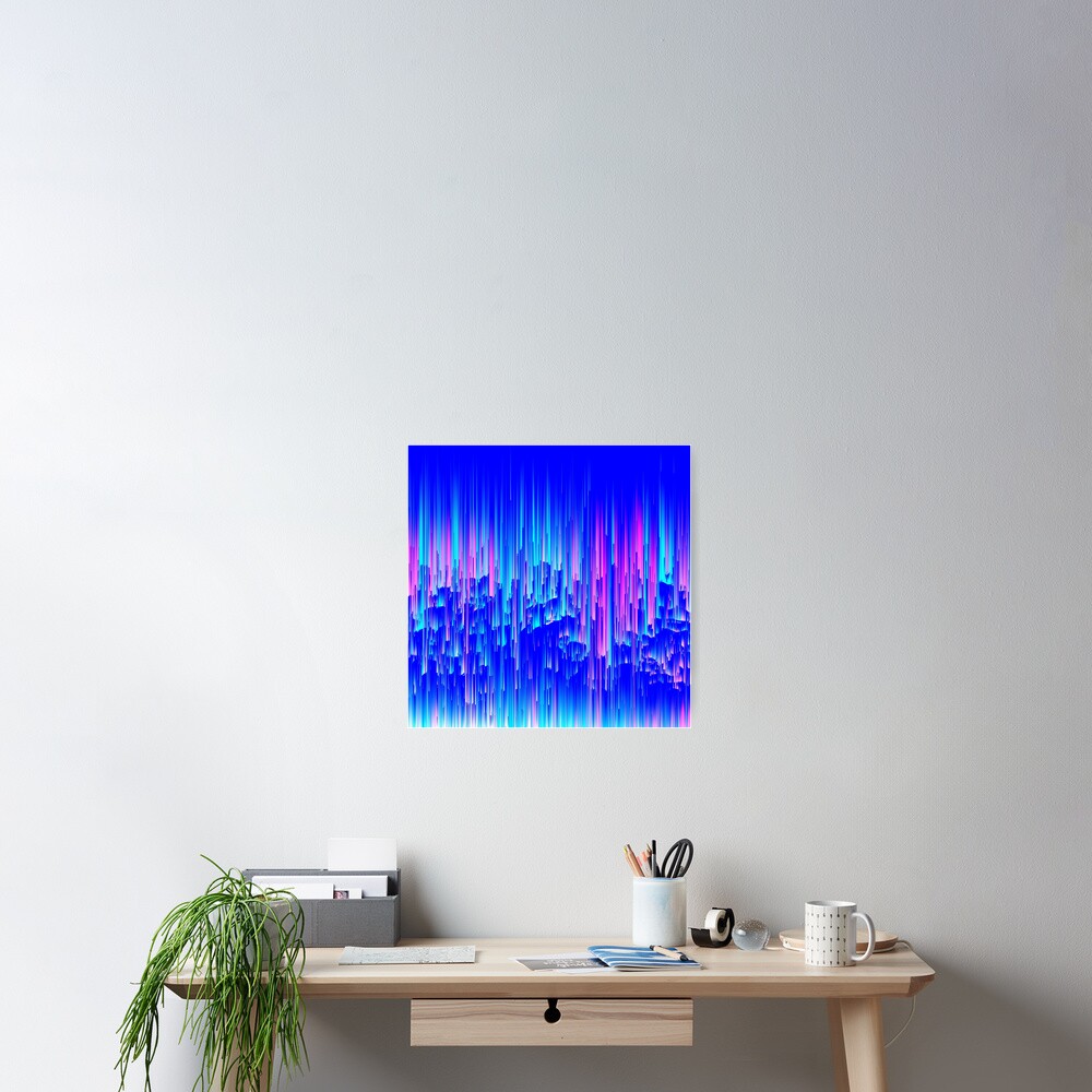 Neon Rain - Digital Abstract Poster