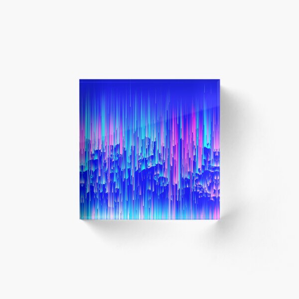 Neon Rain - Digital Abstract Acrylic Block