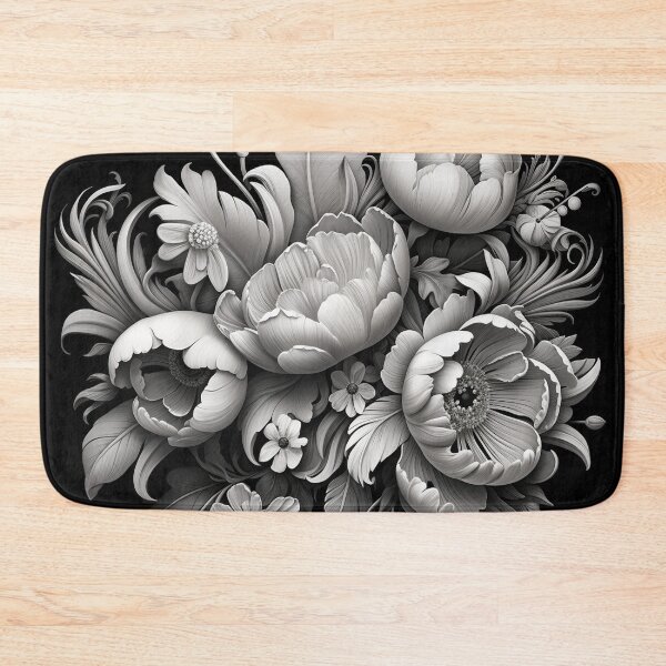 Item preview, Black and White Retro Floral Art 6 designed and sold by laurengeee.