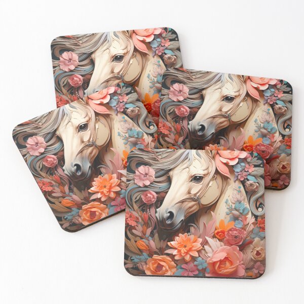 Item preview, Majestic white horse with flowers print designed and sold by PaperieJennifer.