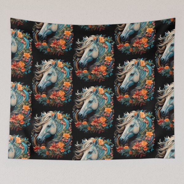 Item preview, Majestic white horse with flowers print designed and sold by PaperieJennifer.