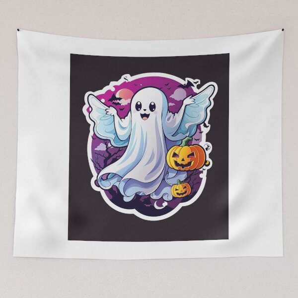 Item preview, Whimsical Haunts: Kawaii Ghost with Pumpkin Delights designed and sold by irosh madushan.