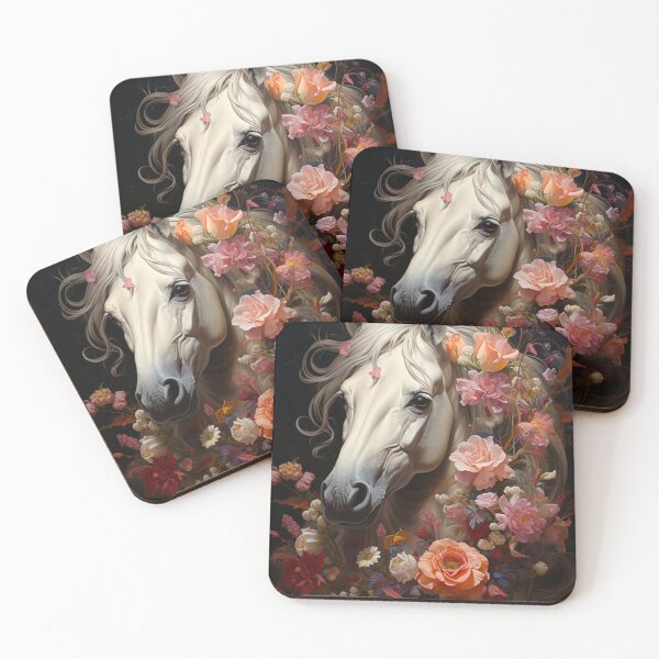 Item preview, Majestic white horse with flowers print designed and sold by PaperieJennifer.