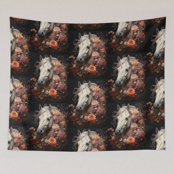 Item preview, Majestic white horse with flowers print designed and sold by PaperieJennifer.